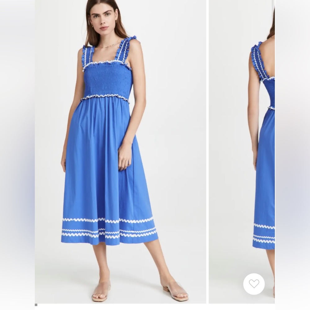 • En Saison • Women’s Smocked Sun Midi Dress Blue and White Medium - Picture 1 of 5